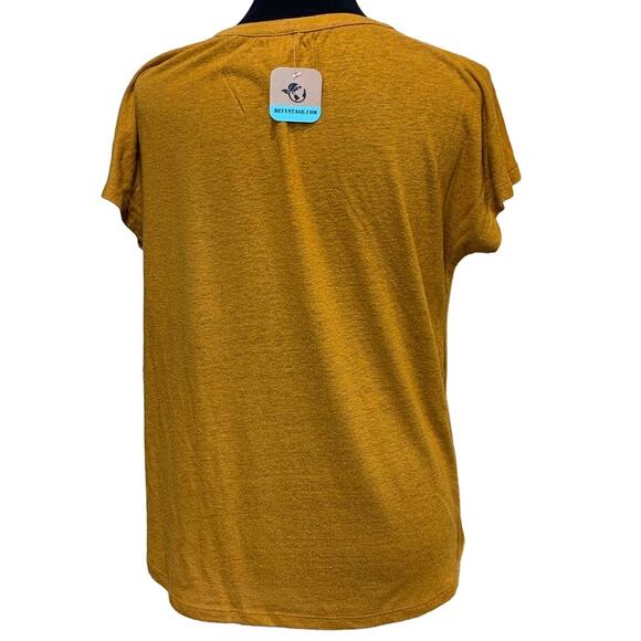 Hand Printed Upcycled Medium Dandelion Make a Wish V-Neck Short Sleeve Tee - Picture 3 of 3